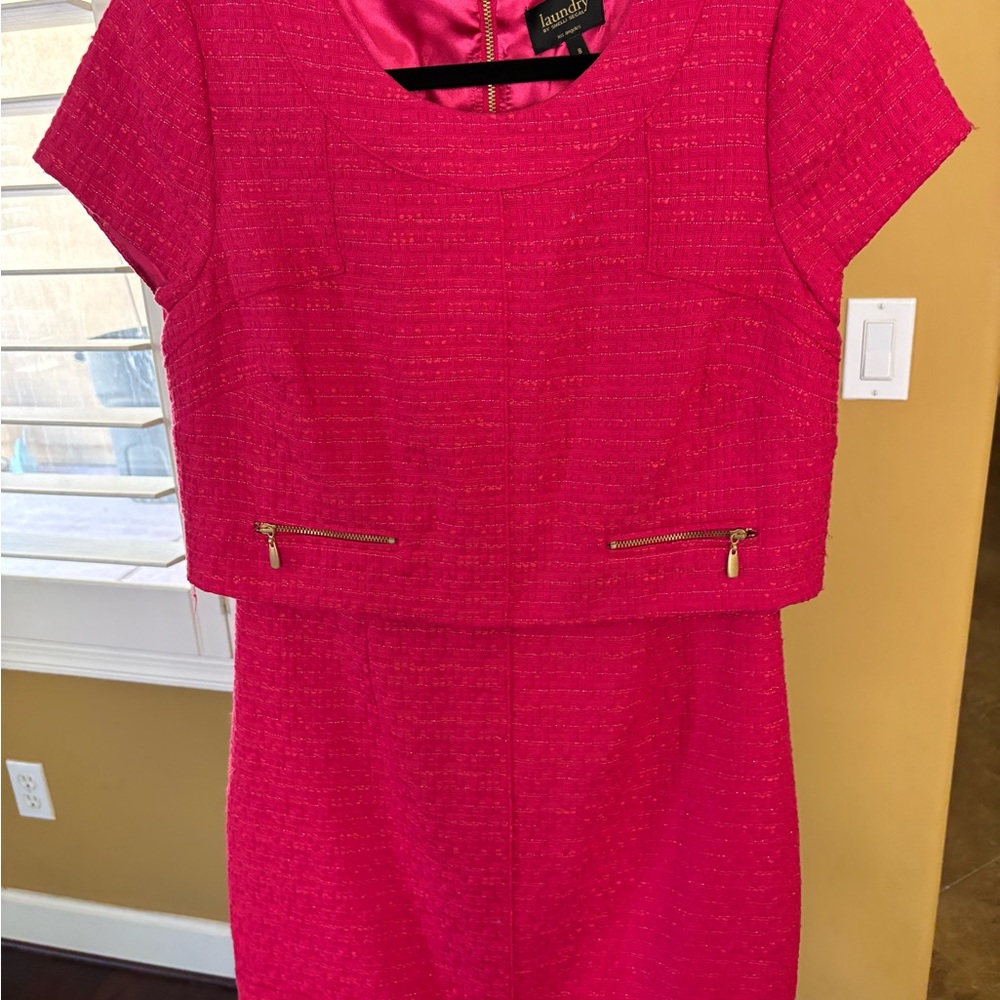 Laundry By Shelli Segal Pink Sheath Mini Dress Crew Neck
